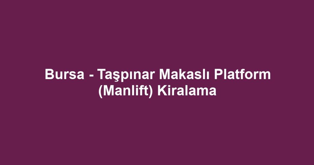 Bursa - Taşpınar Makaslı Platform (Manlift) Kiralama