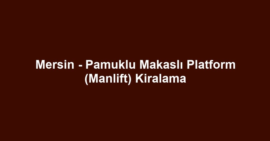 Mersin - Pamuklu Makaslı Platform (Manlift) Kiralama