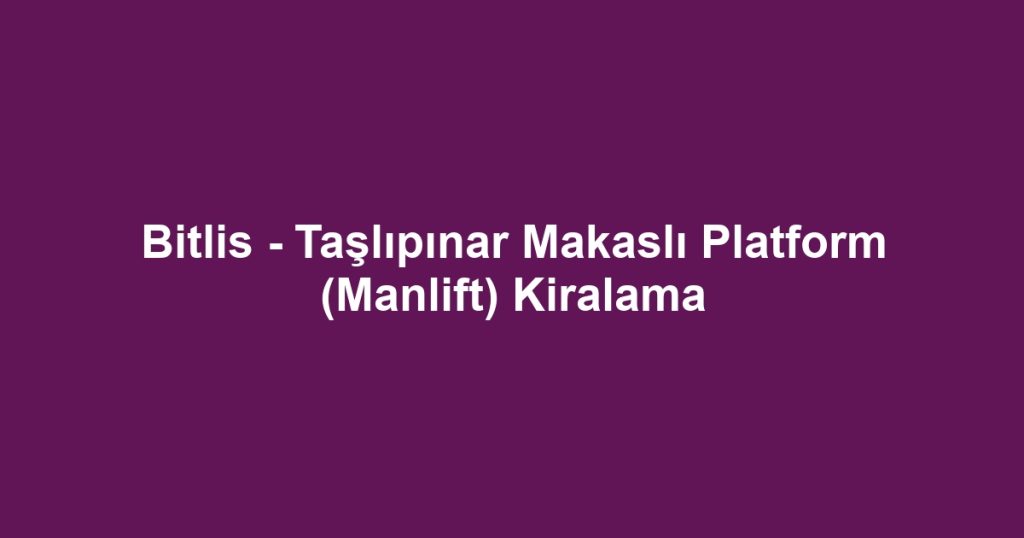 Bitlis - Taşlıpınar Makaslı Platform (Manlift) Kiralama