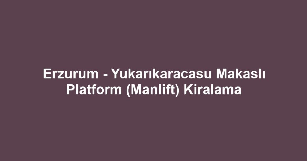 Erzurum - Yukarıkaracasu Makaslı Platform (Manlift) Kiralama