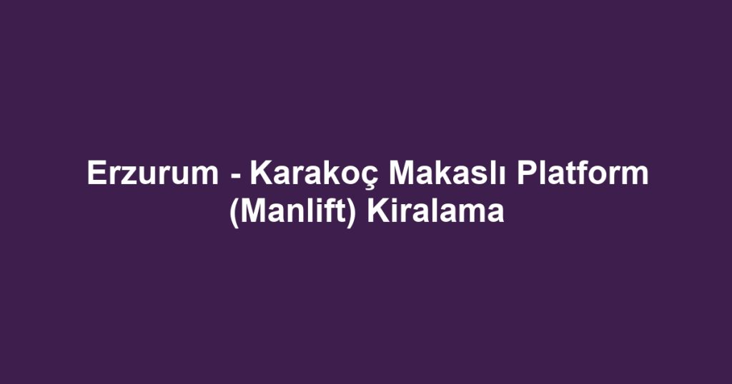 Erzurum - Karakoç Makaslı Platform (Manlift) Kiralama