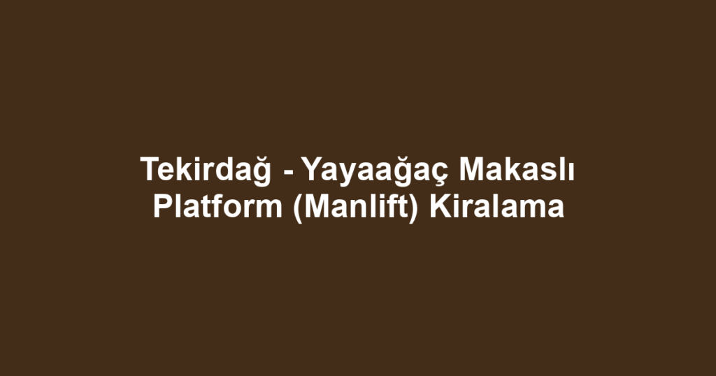 Tekirdağ - Yayaağaç Makaslı Platform (Manlift) Kiralama