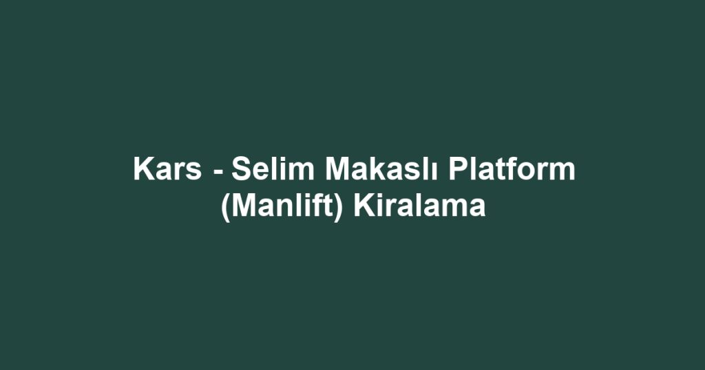 Kars - Selim Makaslı Platform (Manlift) Kiralama
