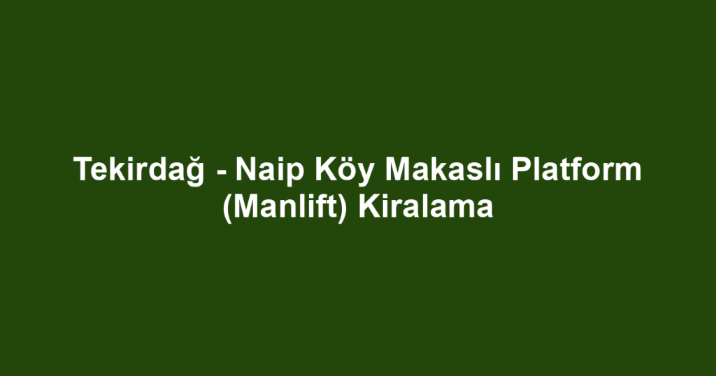 Tekirdağ - Naip Köy Makaslı Platform (Manlift) Kiralama