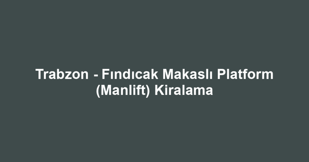 Trabzon - Fındıcak Makaslı Platform (Manlift) Kiralama