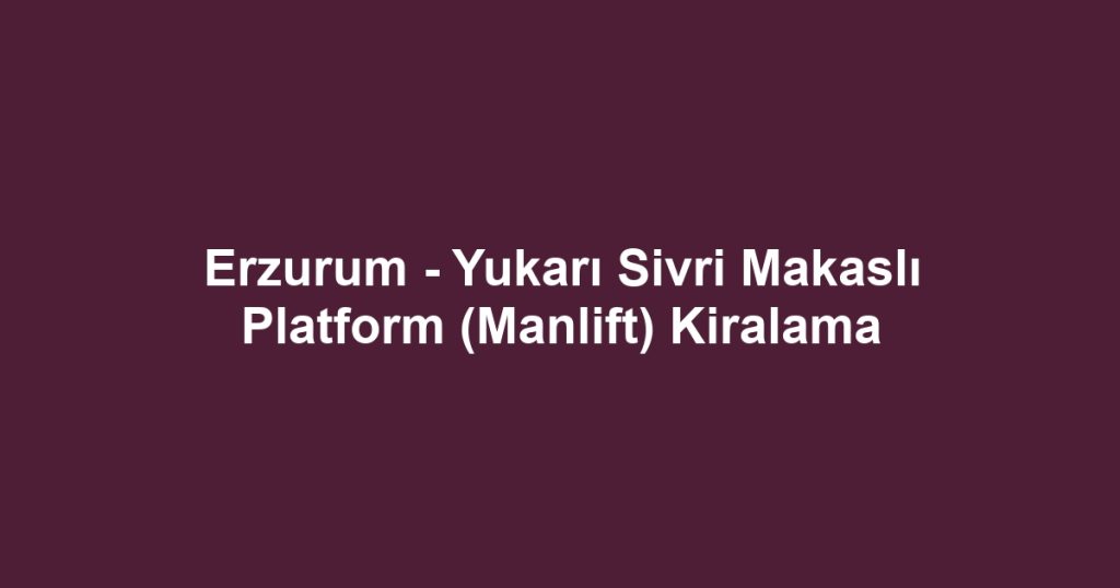 Erzurum - Yukarı Sivri Makaslı Platform (Manlift) Kiralama