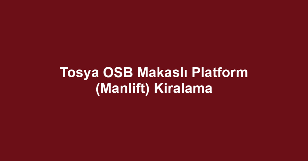 Tosya OSB Makaslı Platform (Manlift) Kiralama