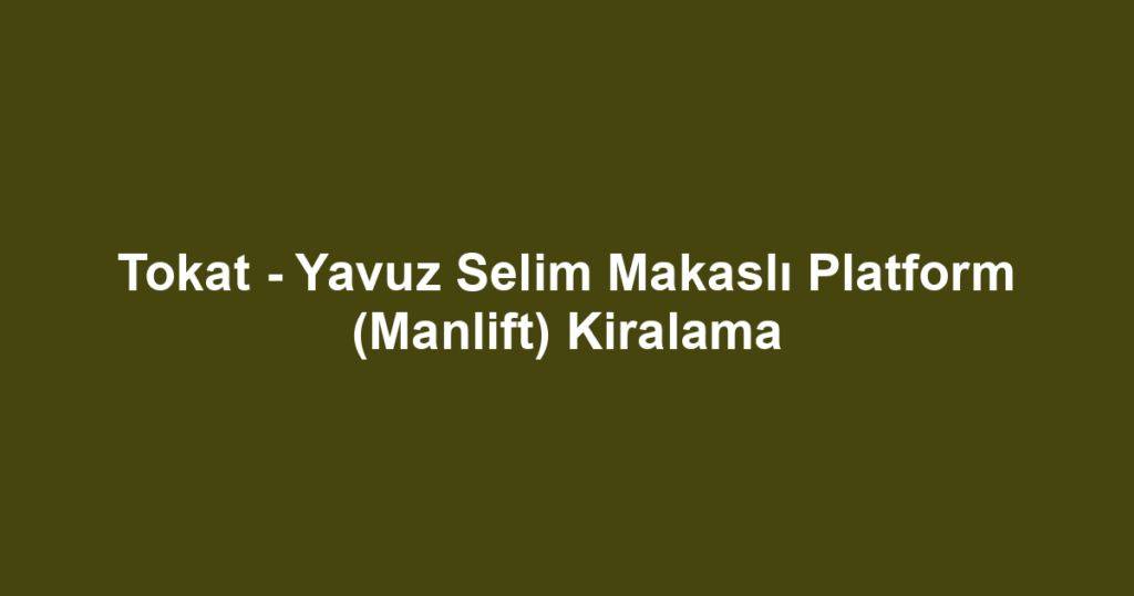 Tokat - Yavuz Selim Makaslı Platform (Manlift) Kiralama