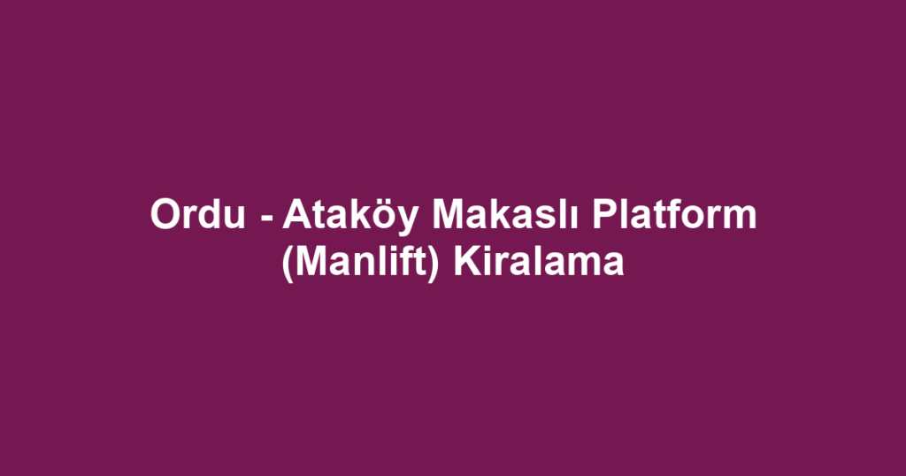 Ordu - Ataköy Makaslı Platform (Manlift) Kiralama