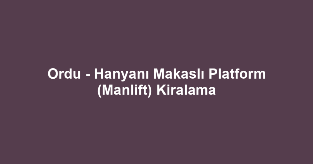 Ordu - Hanyanı Makaslı Platform (Manlift) Kiralama