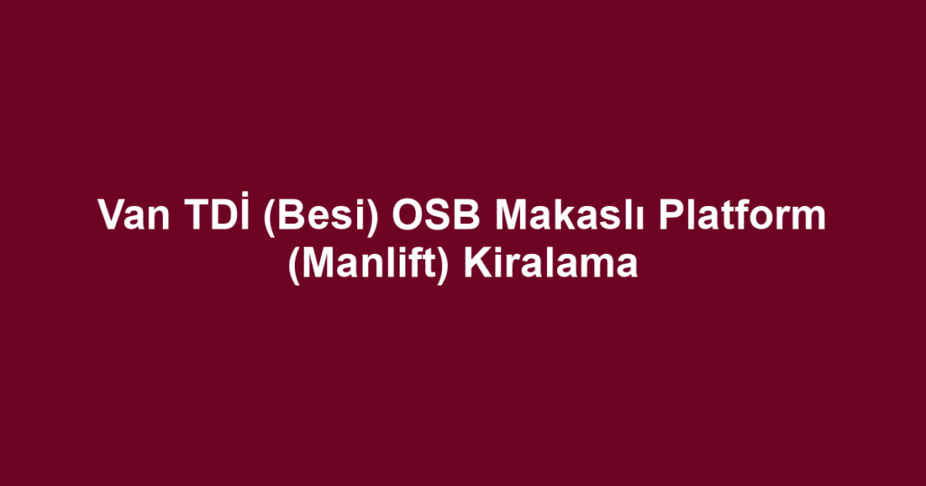 Van TDİ (Besi) OSB Makaslı Platform (Manlift) Kiralama