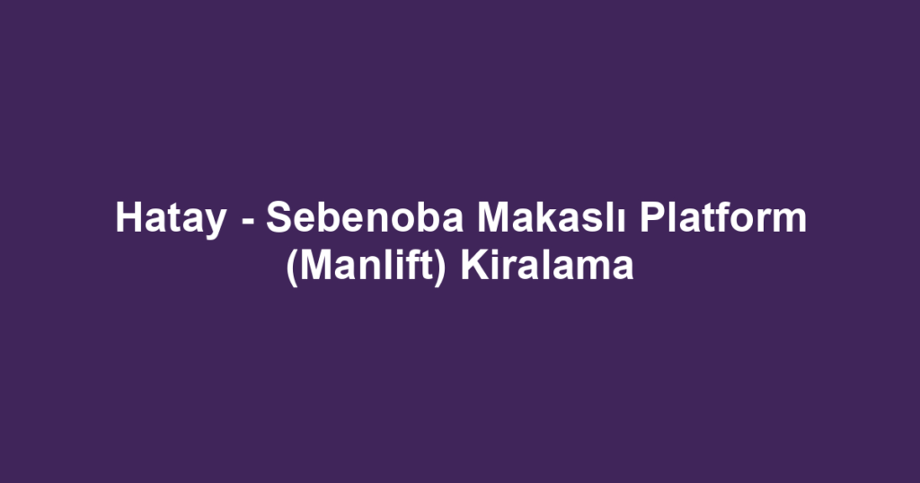 Hatay - Sebenoba Makaslı Platform (Manlift) Kiralama