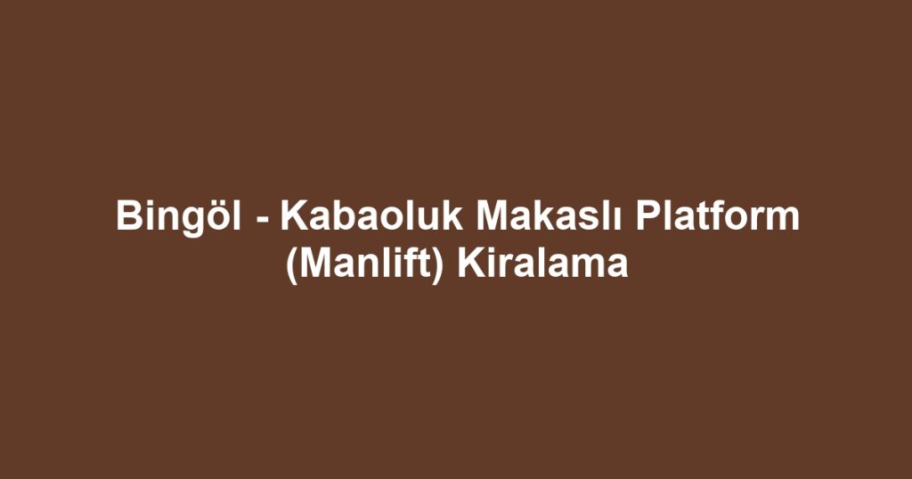 Bingöl - Kabaoluk Makaslı Platform (Manlift) Kiralama