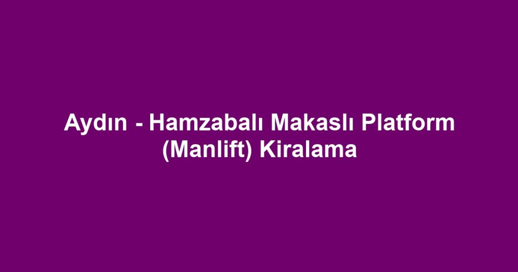 Aydın - Hamzabalı Makaslı Platform (Manlift) Kiralama