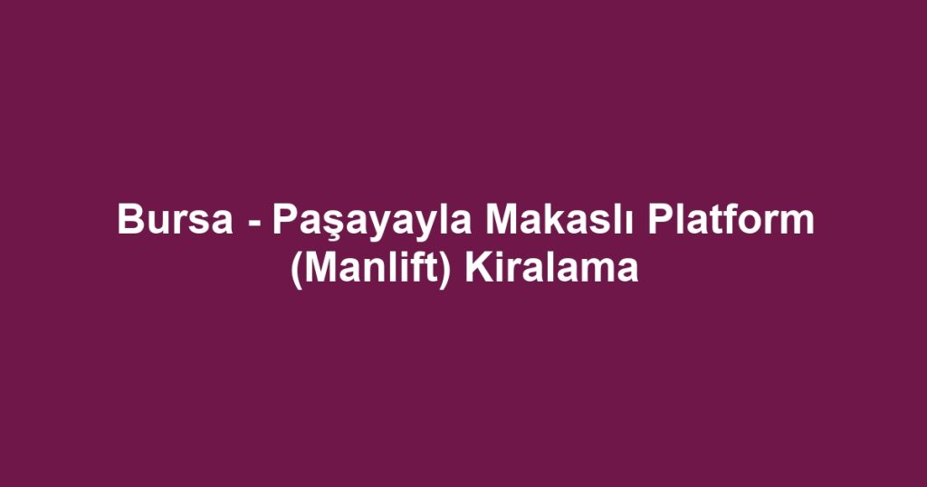 Bursa - Paşayayla Makaslı Platform (Manlift) Kiralama