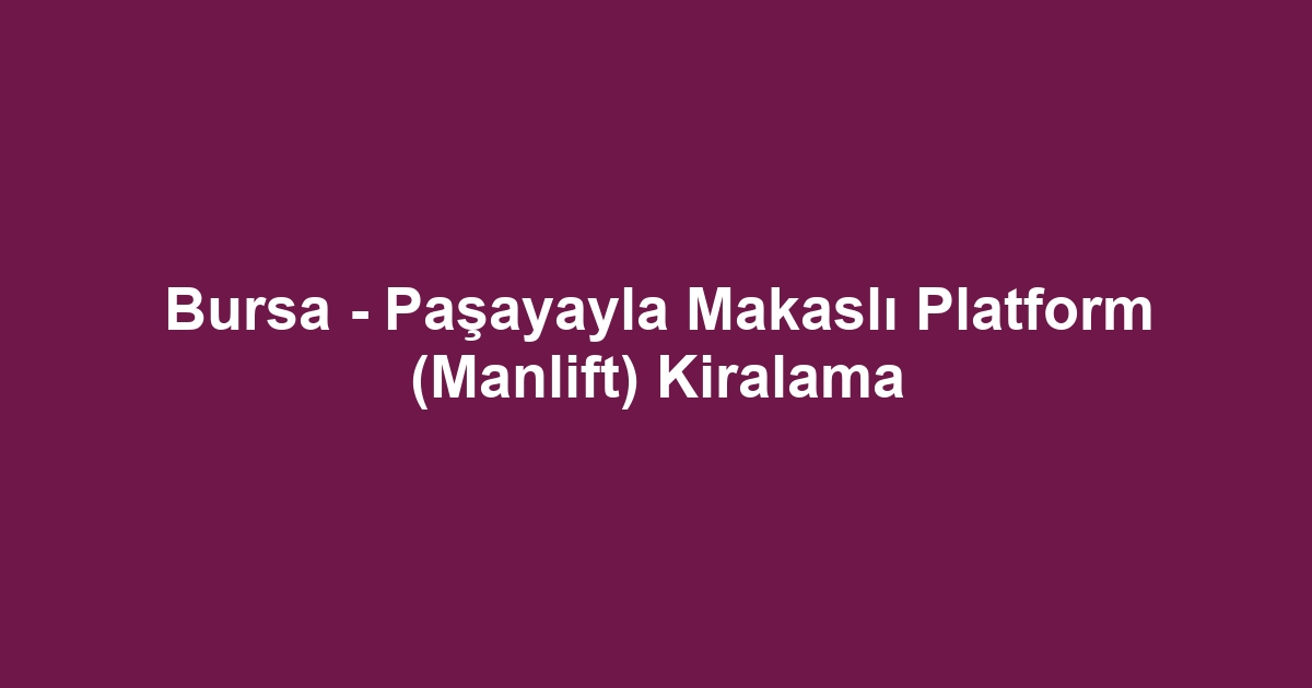Bursa - Paşayayla Makaslı Platform (Manlift) Kiralama