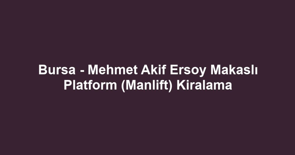 Bursa - Mehmet Akif Ersoy Makaslı Platform (Manlift) Kiralama
