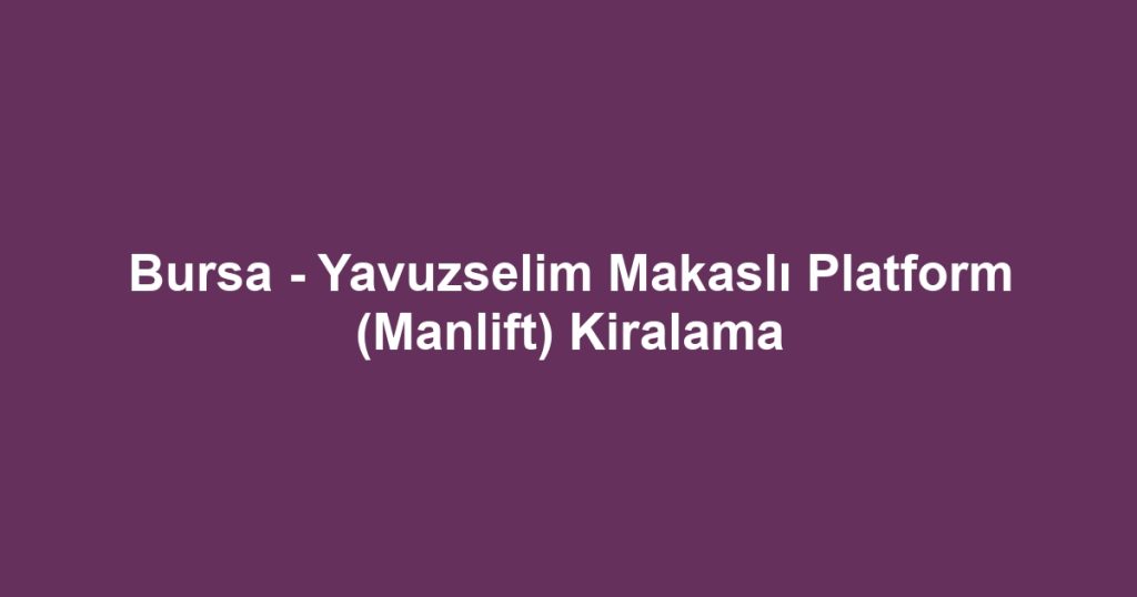 Bursa - Yavuzselim Makaslı Platform (Manlift) Kiralama