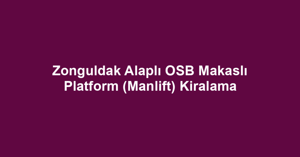 Zonguldak Alaplı OSB Makaslı Platform (Manlift) Kiralama