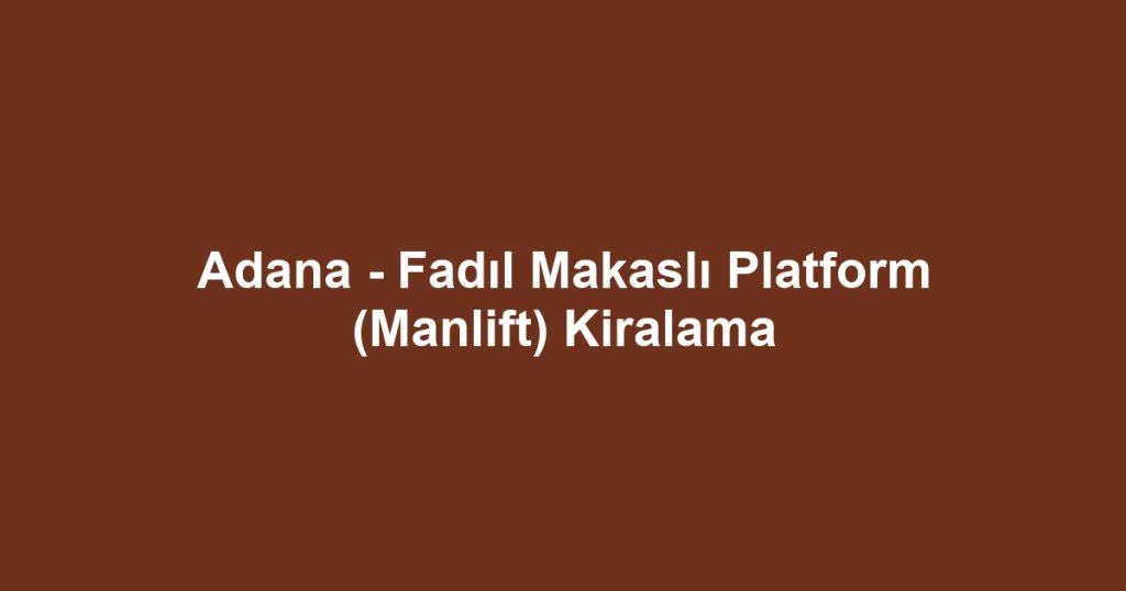 Adana - Fadıl Makaslı Platform (Manlift) Kiralama