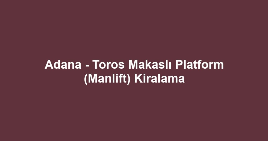 Adana - Toros Makaslı Platform (Manlift) Kiralama