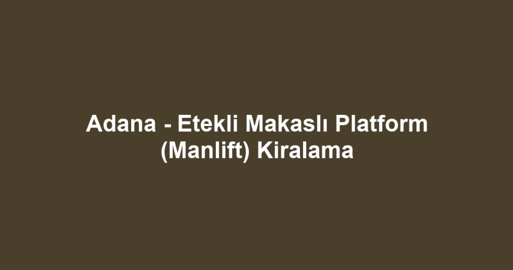 Adana - Etekli Makaslı Platform (Manlift) Kiralama