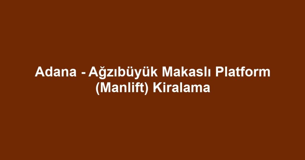 Adana - Ağzıbüyük Makaslı Platform (Manlift) Kiralama
